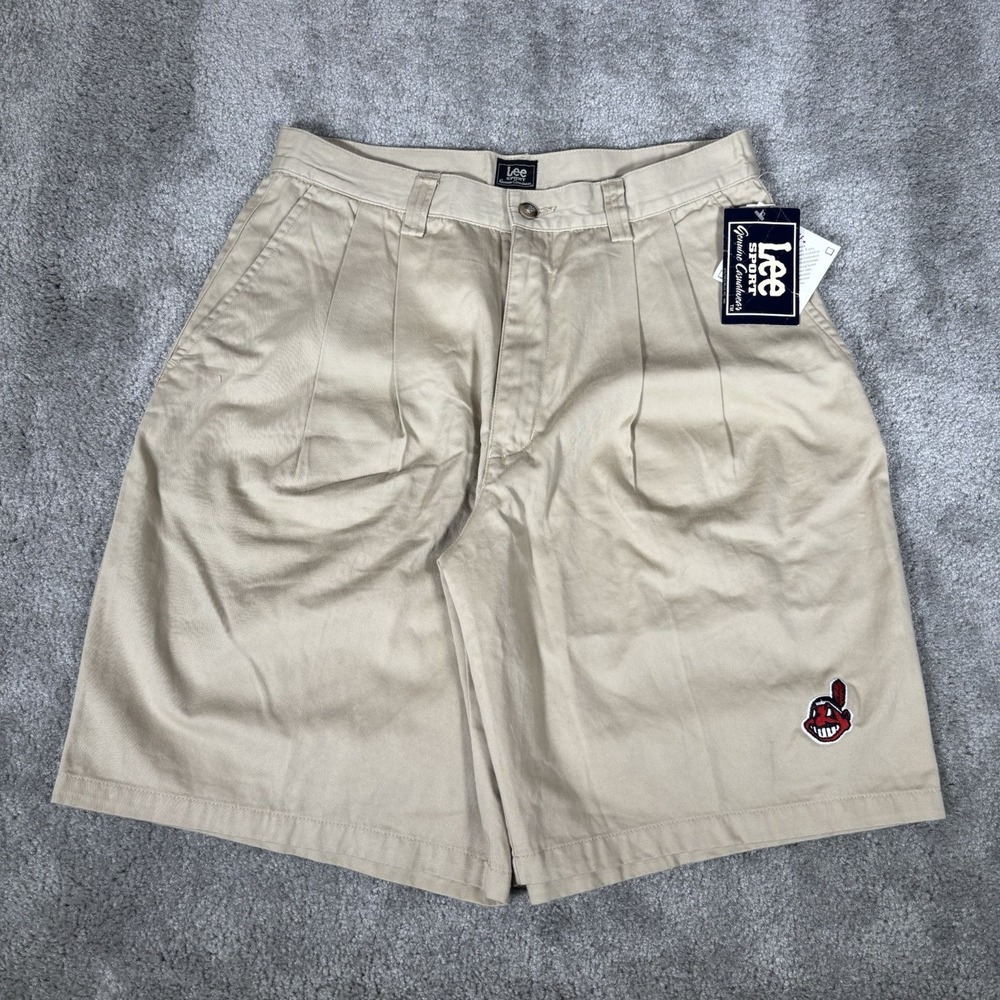 Vintage Cleveland Indians Shorts Mens 30 (Tag 32) Khaki Pleated Chino Lee‎ NWT